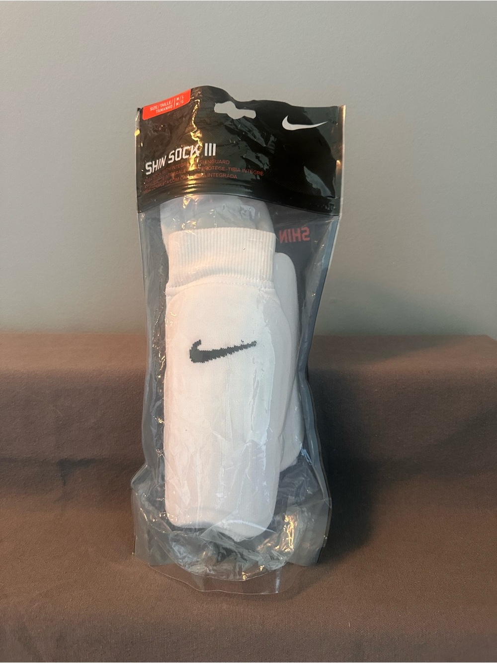 Nike White Athletic Shin Socks with Black Swoosh - Shin Sock III
